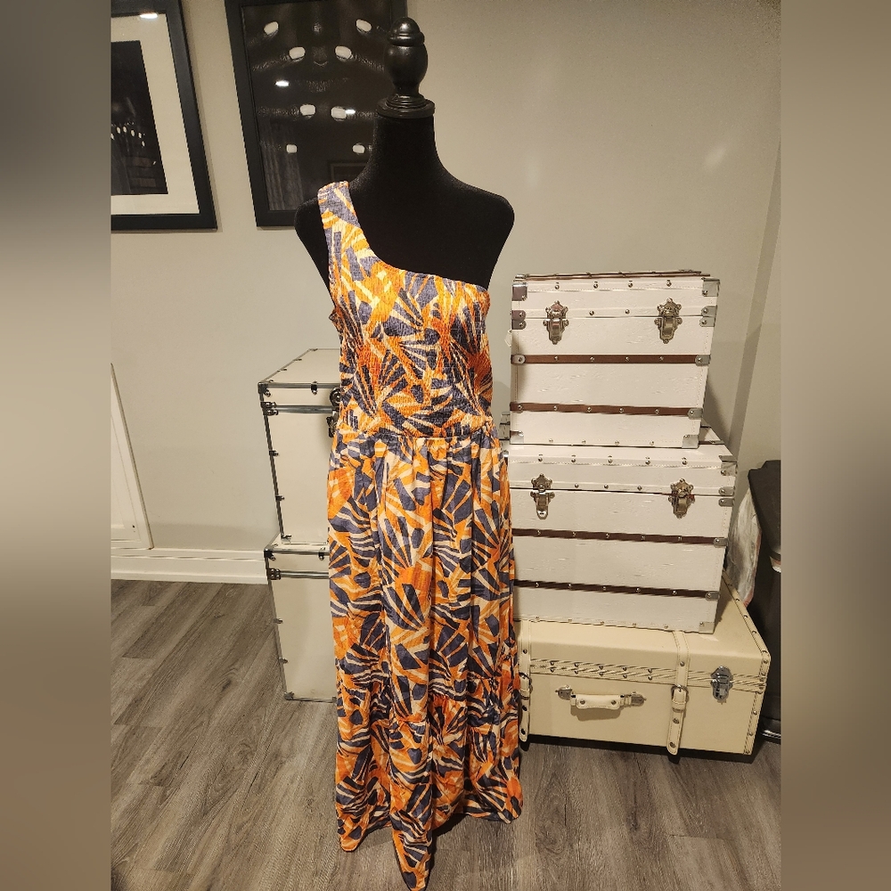 Vibrant Orange and Blue Patterned Dress